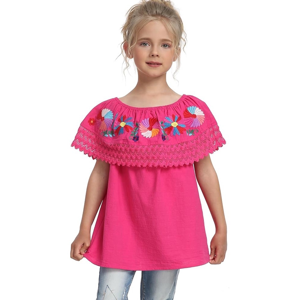 π$5 Pick!π Mexican Traditional Embroidered Off The Shoulder Peasant Lace Blouse - Picture 2 of 7